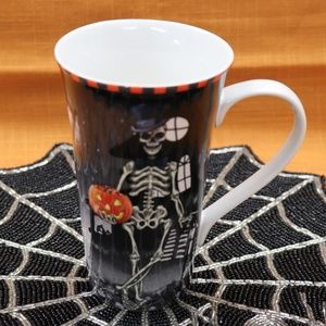 222 FIFTH DAPPER SKELETON MAN HALLOWEEN TALL LATTE COFFEE MUG - NEW